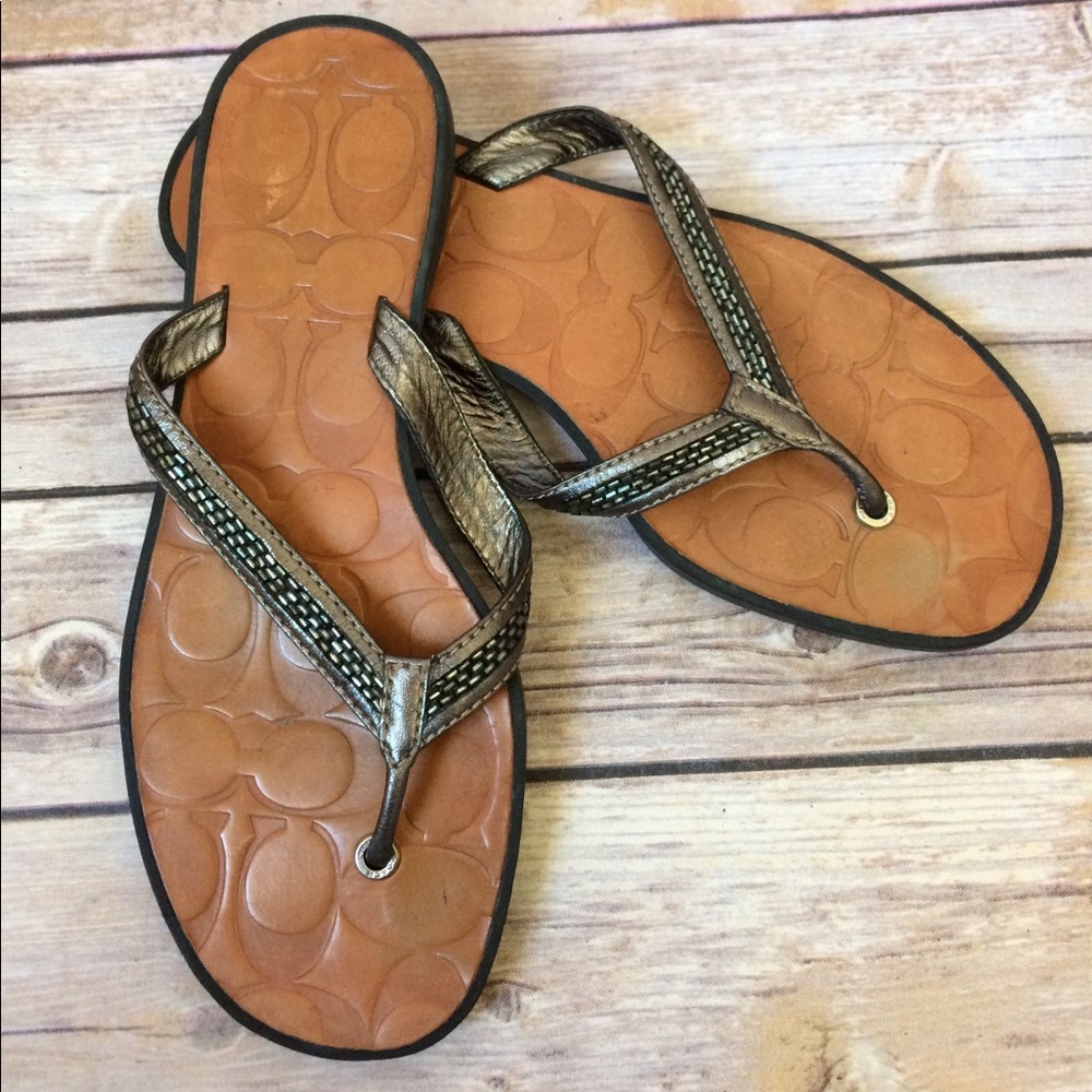 SOLD-Coach Leather Metallic Beaded Sandals 6.5